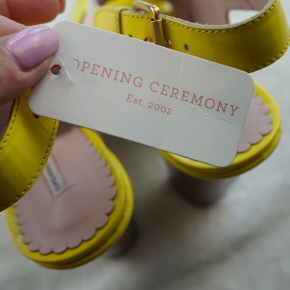 Opening Ceremony Colorblock Heels Yellow Blush Pink Leather Platform Sandals 9.5 - Picture 8 of 11